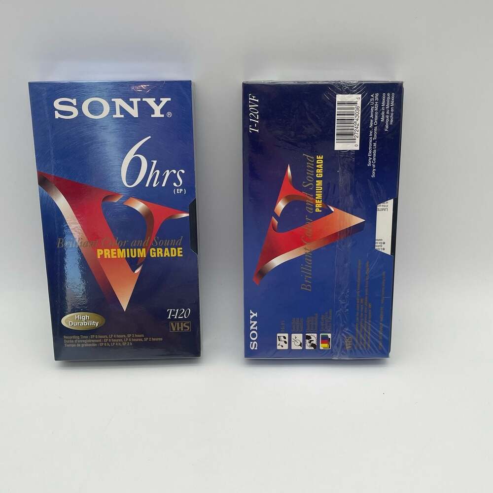 2 Pack Sony T-120 VHS Blank Video Cassette Tapes Premium Grade 6hrs New Sealed